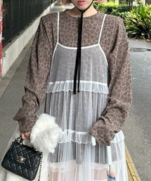 レオパード柄肩パッド付きBIGロゴロンT
