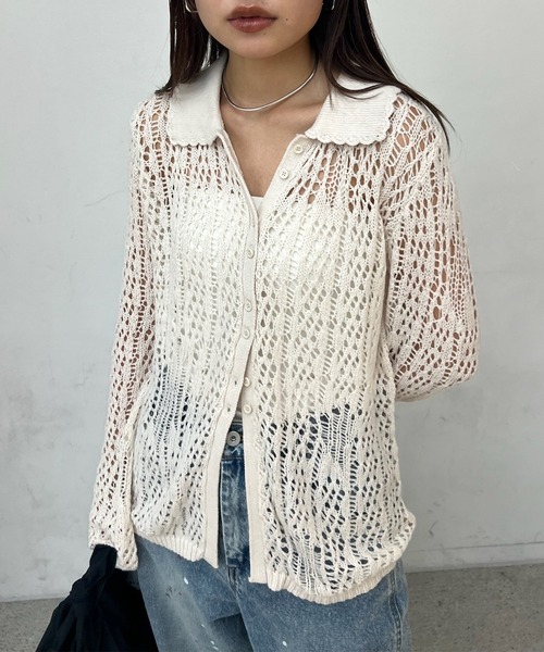 Ameri(�A����)�́� ZOZOTOWN���� �� DAMAGE LIKE OPEN KNIT TOP(�j�b�g/�Z�[�^�[)