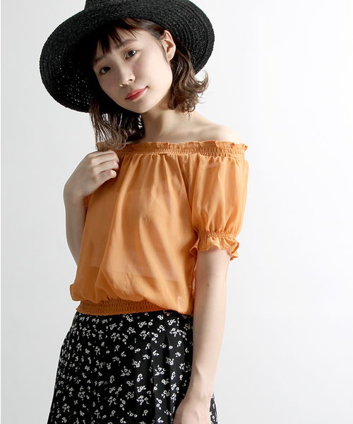 WEGO（ウィゴー）の「WEGO/ギャザーオフショルダーブラウス（シャツ/ブラウス・レディース・サックスブルー/ブラック/ブラック系その他2/ホワイト/オレンジ/イエロー・FREE）」の6枚目の写真