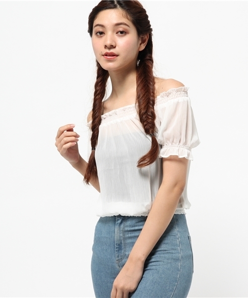 WEGO（ウィゴー）の「WEGO/ギャザーオフショルダーブラウス（シャツ/ブラウス・レディース・サックスブルー/ブラック/ブラック系その他2/ホワイト/オレンジ/イエロー・FREE）」の14枚目の写真