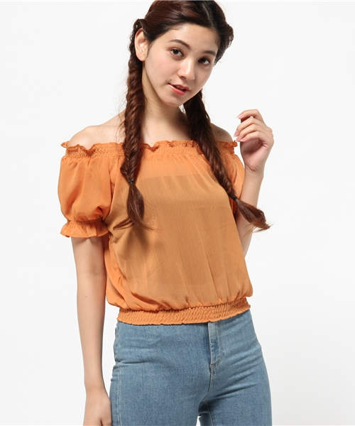 WEGO（ウィゴー）の「WEGO/ギャザーオフショルダーブラウス（シャツ/ブラウス・レディース・サックスブルー/ブラック/ブラック系その他2/ホワイト/オレンジ/イエロー・FREE）」の18枚目の写真