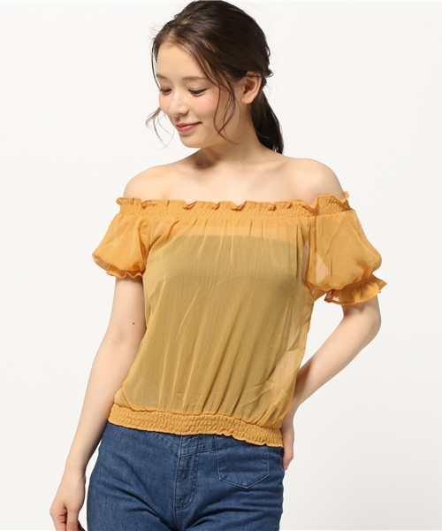 WEGO（ウィゴー）の「WEGO/ギャザーオフショルダーブラウス（シャツ/ブラウス・レディース・サックスブルー/ブラック/ブラック系その他2/ホワイト/オレンジ/イエロー・FREE）」の20枚目の写真