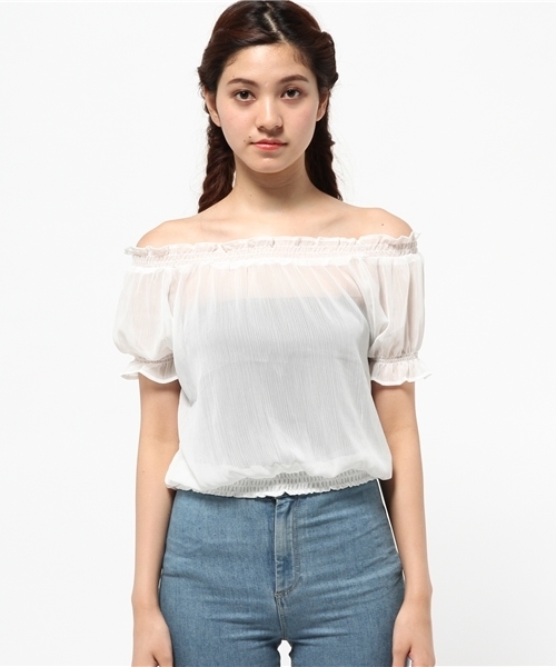 WEGO（ウィゴー）の「WEGO/ギャザーオフショルダーブラウス（シャツ/ブラウス・レディース・サックスブルー/ブラック/ブラック系その他2/ホワイト/オレンジ/イエロー・FREE）」の7枚目の写真