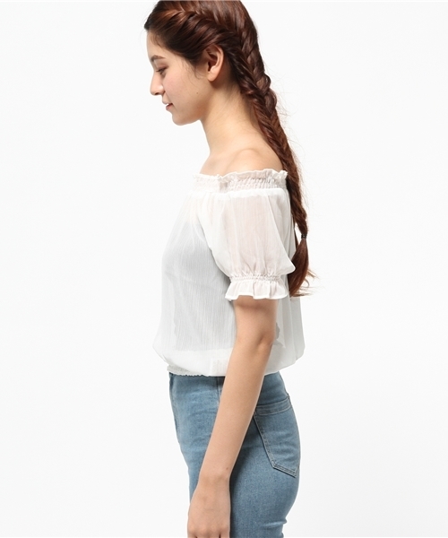 WEGO（ウィゴー）の「WEGO/ギャザーオフショルダーブラウス（シャツ/ブラウス・レディース・サックスブルー/ブラック/ブラック系その他2/ホワイト/オレンジ/イエロー・FREE）」の8枚目の写真