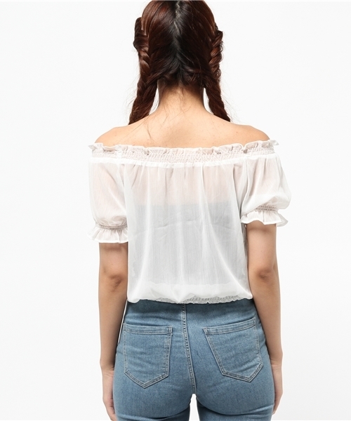 WEGO（ウィゴー）の「WEGO/ギャザーオフショルダーブラウス（シャツ/ブラウス・レディース・サックスブルー/ブラック/ブラック系その他2/ホワイト/オレンジ/イエロー・FREE）」の9枚目の写真