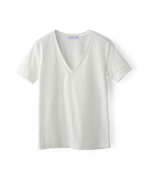 ESTNATION（エストネーション）の「ESTNATION Vネックカットソー（Tシャツ/カットソー・レディース・オフホワイト/グレー/ブラック・38）」の2枚目の写真
