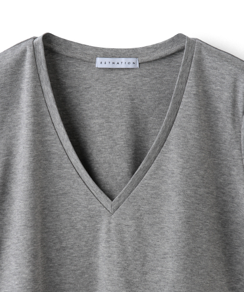 ESTNATION（エストネーション）の「ESTNATION Vネックカットソー（Tシャツ/カットソー・レディース・オフホワイト/グレー/ブラック・38）」の12枚目の写真