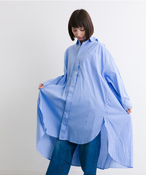 MERLOT(メルロー)の「サイドスリットビッグシルエットシャツワンピース4909(ワンピース・レディース・ベージュ/ブラック/ライトブルー/オフホワイト・FREE)」の18枚目の写真