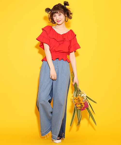 one after another NICE CLAUP（ワンアフターアナザーナイスクラップ）の「フリルトップス（Tシャツ/カットソー・レディース・レッド/ベージュ/ブラック/オフホワイト・FREE）」の20枚目の写真