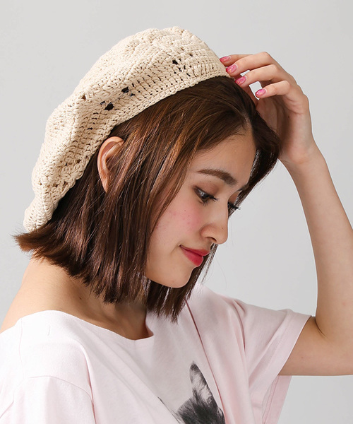 WEGO（ウィゴー）の「WEGO/クロシェニットベレー帽（ハンチング/ベレー帽・レディース・グレー/ブラック/オレンジ/イエロー/ピンク/ナチュラル/グリーン・FREE）」の4枚目の写真