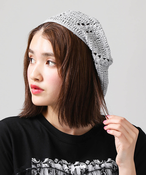 WEGO（ウィゴー）の「WEGO/クロシェニットベレー帽（ハンチング/ベレー帽・レディース・グレー/ブラック/オレンジ/イエロー/ピンク/ナチュラル/グリーン・FREE）」の3枚目の写真
