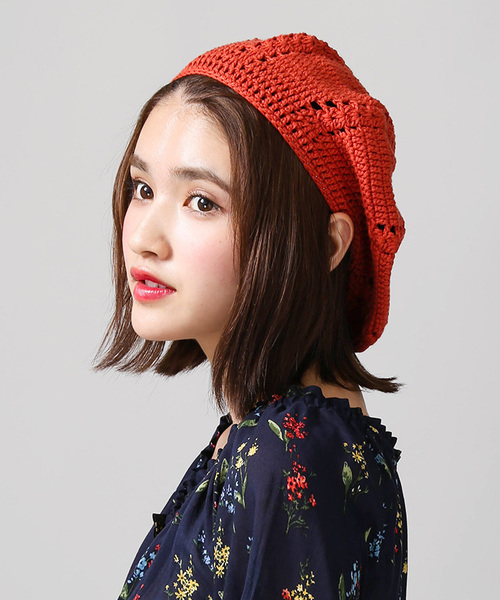 WEGO（ウィゴー）の「WEGO/クロシェニットベレー帽（ハンチング/ベレー帽・レディース・グレー/ブラック/オレンジ/イエロー/ピンク/ナチュラル/グリーン・FREE）」の7枚目の写真