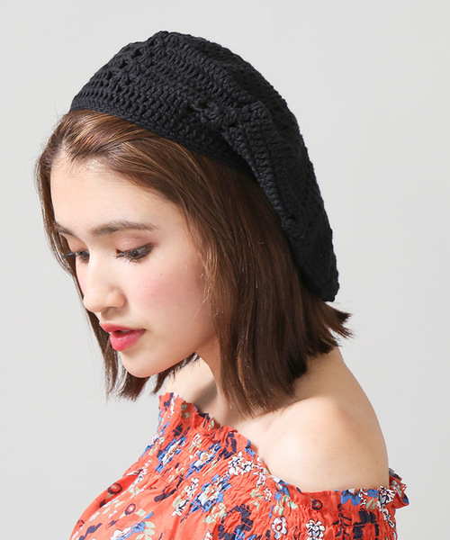WEGO（ウィゴー）の「WEGO/クロシェニットベレー帽（ハンチング/ベレー帽・レディース・グレー/ブラック/オレンジ/イエロー/ピンク/ナチュラル/グリーン・FREE）」の2枚目の写真