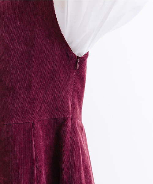 MERLOT（メルロー）の「コーデュロイフレアタックジャンパースカートワンピ7126（ワンピース・レディース・ブラウン/ブラック/ワイン/ブルーグリーン・FREE）」の5枚目の写真