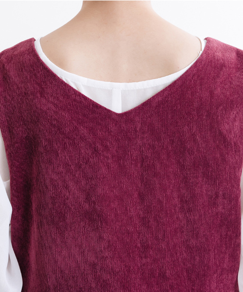 MERLOT（メルロー）の「コーデュロイフレアタックジャンパースカートワンピ7126（ワンピース・レディース・ブラウン/ブラック/ワイン/ブルーグリーン・FREE）」の6枚目の写真