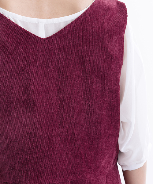 MERLOT（メルロー）の「コーデュロイフレアタックジャンパースカートワンピ7126（ワンピース・レディース・ブラウン/ブラック/ワイン/ブルーグリーン・FREE）」の7枚目の写真