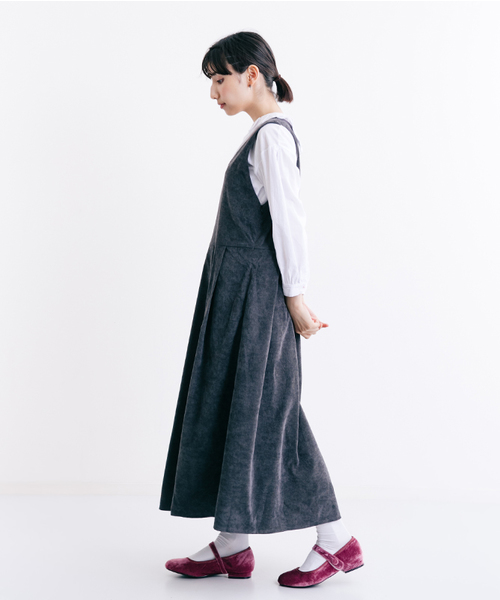 MERLOT（メルロー）の「コーデュロイフレアタックジャンパースカートワンピ7126（ワンピース・レディース・ブラウン/ブラック/ワイン/ブルーグリーン・FREE）」の9枚目の写真