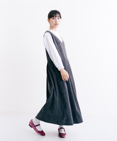 MERLOT（メルロー）の「コーデュロイフレアタックジャンパースカートワンピ7126（ワンピース・レディース・ブラウン/ブラック/ワイン/ブルーグリーン・FREE）」の10枚目の写真