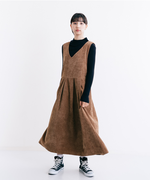 MERLOT（メルロー）の「コーデュロイフレアタックジャンパースカートワンピ7126（ワンピース・レディース・ブラウン/ブラック/ワイン/ブルーグリーン・FREE）」の12枚目の写真