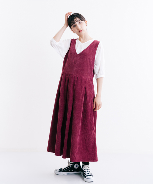 MERLOT（メルロー）の「コーデュロイフレアタックジャンパースカートワンピ7126（ワンピース・レディース・ブラウン/ブラック/ワイン/ブルーグリーン・FREE）」の15枚目の写真