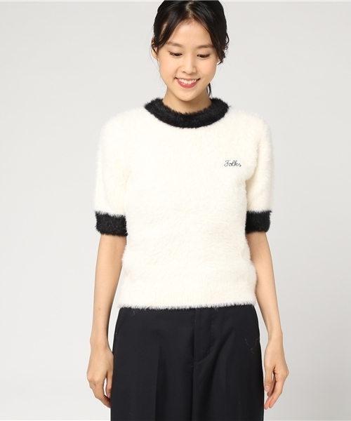 MOUSSY（マウジー）の「BLOCK COLOR KNIT TOP（ニット/セーター・レディース・オフホワイト/ブラック・FREE）」の6枚目の写真