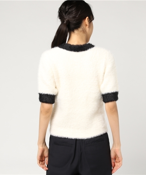 MOUSSY（マウジー）の「BLOCK COLOR KNIT TOP（ニット/セーター・レディース・オフホワイト/ブラック・FREE）」の4枚目の写真