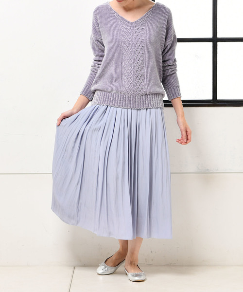 un dix cors（アンディコール）の「割繊ミディスカート（スカート・レディース・チャコールグレー/パープル/グリーン/キャメル/ライトグレー/ラベンダー・ﾌﾘ-）」の5枚目の写真