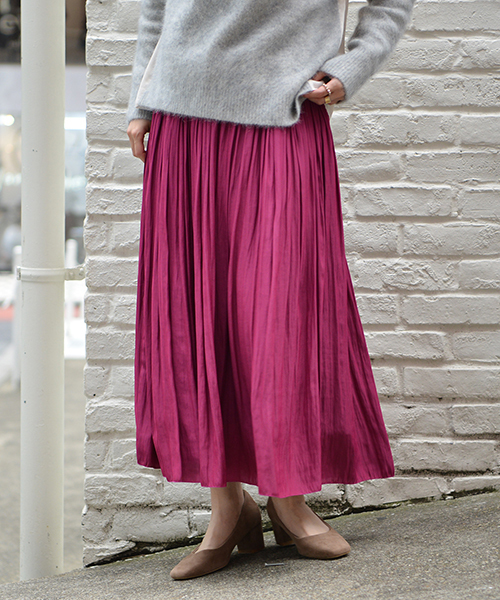 un dix cors（アンディコール）の「割繊ミディスカート（スカート・レディース・チャコールグレー/パープル/グリーン/キャメル/ライトグレー/ラベンダー・ﾌﾘ-）」の4枚目の写真