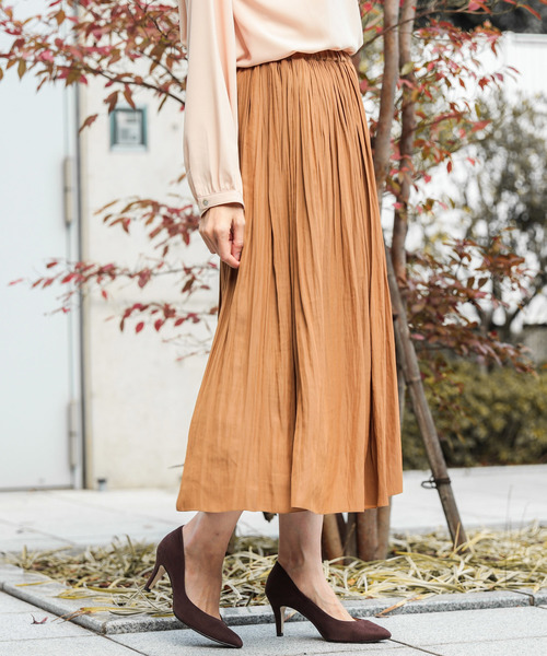 un dix cors（アンディコール）の「割繊ミディスカート（スカート・レディース・チャコールグレー/パープル/グリーン/キャメル/ライトグレー/ラベンダー・ﾌﾘ-）」の6枚目の写真