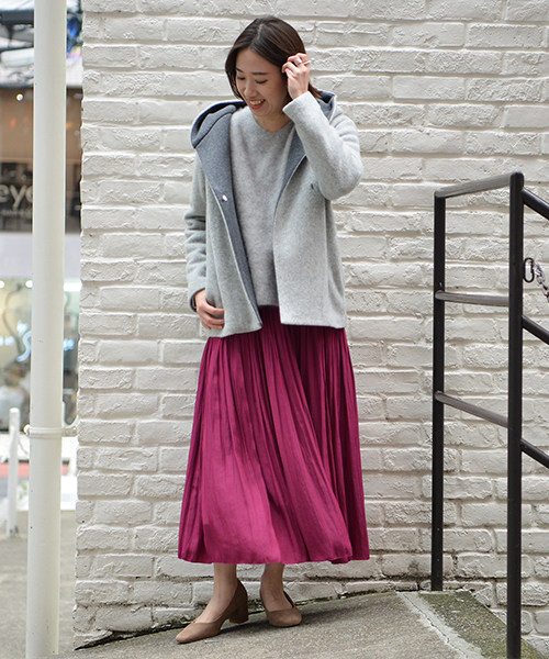 un dix cors（アンディコール）の「割繊ミディスカート（スカート・レディース・チャコールグレー/パープル/グリーン/キャメル/ライトグレー/ラベンダー・ﾌﾘ-）」の18枚目の写真