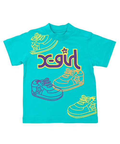 X-girl Stages（エックスガールステージス）の「UV CUT S/S TEE “SNEAKERS” (4T～7T)（Tシャツ/カットソー・キッズ・グリーン/ネイビー/イエロー・4T/5T/6T/7T）」の2枚目の写真