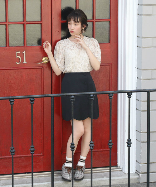 murua クロップドGジャン　ラップ風味ミニスカート ムルーア MURUA 【SET UP対応】クロップドGジャン （ブルー