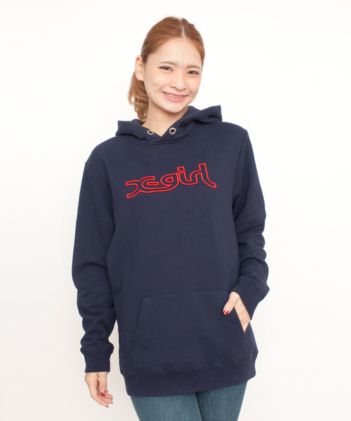 X-girl（エックスガール）の「X-girl VARIOUS SWEAT BIG PULLOVER（パーカー・レディース・ホワイト/カモフラージュ/ブラック/アッシュグレー/グリーン/ネイビー/A/B・ONE SIZE）」の5枚目の写真