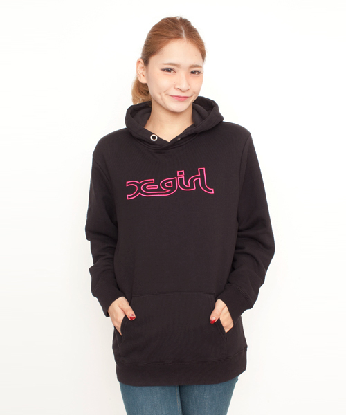 X-girl（エックスガール）の「X-girl VARIOUS SWEAT BIG PULLOVER（パーカー・レディース・ホワイト/カモフラージュ/ブラック/アッシュグレー/グリーン/ネイビー/A/B・ONE SIZE）」の3枚目の写真
