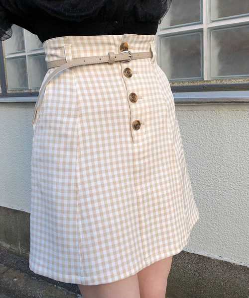 one after another NICE CLAUP（ワンアフターアナザーナイスクラップ）の「ベルト付き 台形ミニスカート（スカート・レディース・アイボリー/ブラック/ベージュ/チェック・FREE）」の5枚目の写真
