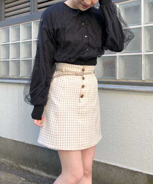 one after another NICE CLAUP（ワンアフターアナザーナイスクラップ）の「ベルト付き 台形ミニスカート（スカート・レディース・アイボリー/ブラック/ベージュ/チェック・FREE）」の6枚目の写真