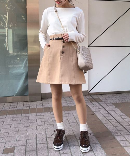 one after another NICE CLAUP（ワンアフターアナザーナイスクラップ）の「ベルト付き 台形ミニスカート（スカート・レディース・アイボリー/ブラック/ベージュ/チェック・FREE）」の10枚目の写真