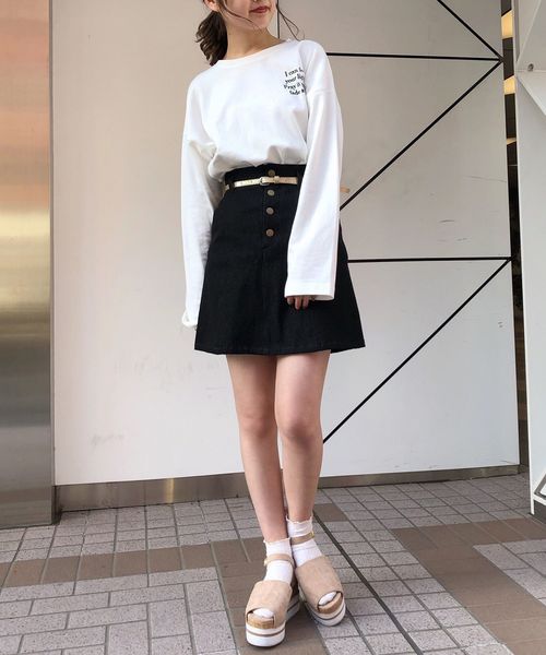 one after another NICE CLAUP（ワンアフターアナザーナイスクラップ）の「ベルト付き 台形ミニスカート（スカート・レディース・アイボリー/ブラック/ベージュ/チェック・FREE）」の14枚目の写真