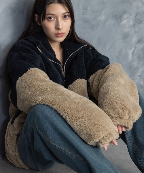 Starting Over(スターティングオーバー)の「スーパービッグシルエット もこもこボアブルゾン(ブルゾン・メンズ・ブラック/ベージュ/ブラック×ホワイト/ベージュ×ブラック/チャコールグレー×ブラック・M/L/XL)」の18枚目の写真