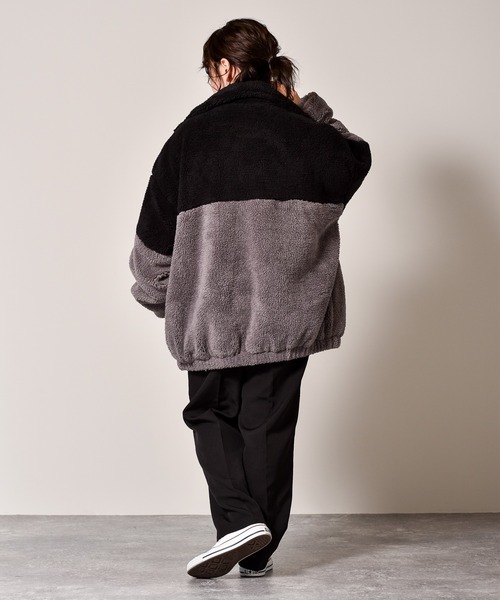 Starting Over(スターティングオーバー)の「スーパービッグシルエット もこもこボアブルゾン(ブルゾン・メンズ・ブラック/ベージュ/ブラック×ホワイト/ベージュ×ブラック/チャコールグレー×ブラック・M/L/XL)」の12枚目の写真