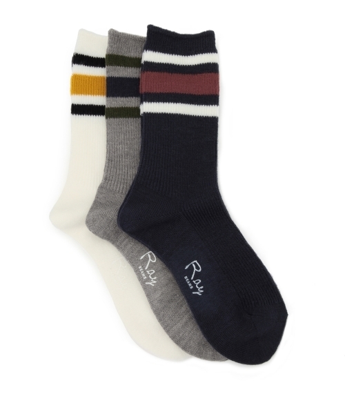Ray BEAMS（レイビームス）の「Ray BEAMS / 毛混ラインソックス（ソックス/靴下・レディース・オフホワイト/グレー/ネイビー・ONE SIZE）」の7枚目の写真