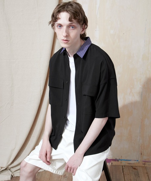 EMMA CLOTHES(エマクローズ)の「ブライトポプリンリラックスレギュラーカラーオーバーCPOシャツ 1/2 sleeve(EMMA CLOTHES)(シャツ/ブラウス・メンズ・ブラック/ベージュ/ブラウン/ベージュ系その他/グリーン系その他/ベージュ系その他2/ブラック系その他/ベージュ系その他3/キナリ/グレイッシュベージュ/ライラック/グレイッシュブルー・M/L/S)」の5枚目の写真