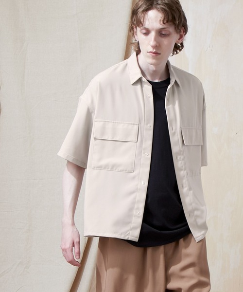 EMMA CLOTHES(エマクローズ)の「ブライトポプリンリラックスレギュラーカラーオーバーCPOシャツ 1/2 sleeve(EMMA CLOTHES)(シャツ/ブラウス・メンズ・ブラック/ベージュ/ブラウン/ベージュ系その他/グリーン系その他/ベージュ系その他2/ブラック系その他/ベージュ系その他3/キナリ/グレイッシュベージュ/ライラック/グレイッシュブルー・M/L/S)」の7枚目の写真