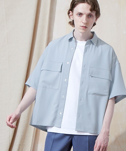 EMMA CLOTHES(エマクローズ)の「ブライトポプリンリラックスレギュラーカラーオーバーCPOシャツ 1/2 sleeve(EMMA CLOTHES)(シャツ/ブラウス・メンズ・ブラック/ベージュ/ブラウン/ベージュ系その他/グリーン系その他/ベージュ系その他2/ブラック系その他/ベージュ系その他3/キナリ/グレイッシュベージュ/ライラック/グレイッシュブルー・M/L/S)」の11枚目の写真