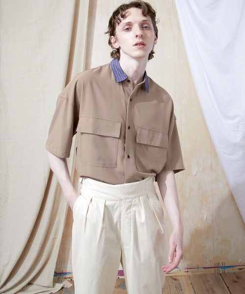 EMMA CLOTHES(エマクローズ)の「ブライトポプリンリラックスレギュラーカラーオーバーCPOシャツ 1/2 sleeve(EMMA CLOTHES)(シャツ/ブラウス・メンズ・ブラック/ベージュ/ブラウン/ベージュ系その他/グリーン系その他/ベージュ系その他2/ブラック系その他/ベージュ系その他3/キナリ/グレイッシュベージュ/ライラック/グレイッシュブルー・M/L/S)」の22枚目の写真