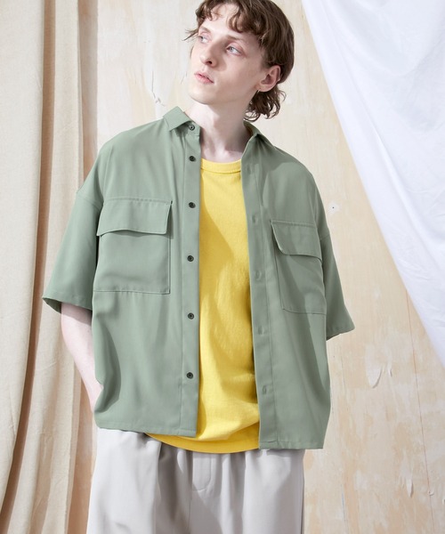 EMMA CLOTHES(エマクローズ)の「ブライトポプリンリラックスレギュラーカラーオーバーCPOシャツ 1/2 sleeve(EMMA CLOTHES)(シャツ/ブラウス・メンズ・ブラック/ベージュ/ブラウン/ベージュ系その他/グリーン系その他/ベージュ系その他2/ブラック系その他/ベージュ系その他3/キナリ/グレイッシュベージュ/ライラック/グレイッシュブルー・M/L/S)」の18枚目の写真