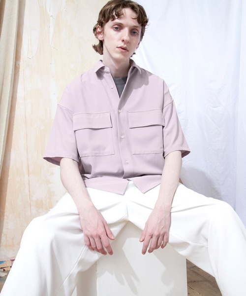 EMMA CLOTHES(エマクローズ)の「ブライトポプリンリラックスレギュラーカラーオーバーCPOシャツ 1/2 sleeve(EMMA CLOTHES)(シャツ/ブラウス・メンズ・ブラック/ベージュ/ブラウン/ベージュ系その他/グリーン系その他/ベージュ系その他2/ブラック系その他/ベージュ系その他3/キナリ/グレイッシュベージュ/ライラック/グレイッシュブルー・M/L/S)」の16枚目の写真