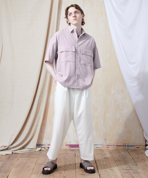 EMMA CLOTHES(エマクローズ)の「ブライトポプリンリラックスレギュラーカラーオーバーCPOシャツ 1/2 sleeve(EMMA CLOTHES)(シャツ/ブラウス・メンズ・ブラック/ベージュ/ブラウン/ベージュ系その他/グリーン系その他/ベージュ系その他2/ブラック系その他/ベージュ系その他3/キナリ/グレイッシュベージュ/ライラック/グレイッシュブルー・M/L/S)」の15枚目の写真