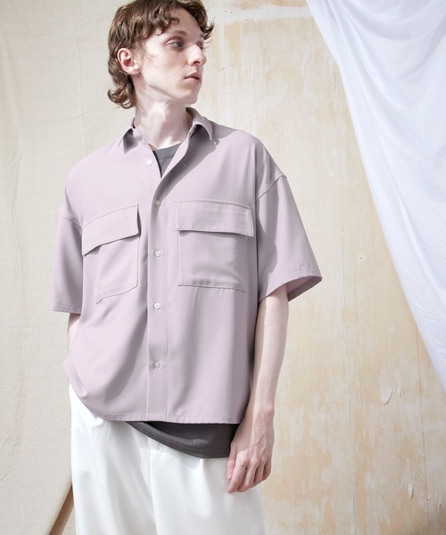 EMMA CLOTHES(エマクローズ)の「ブライトポプリンリラックスレギュラーカラーオーバーCPOシャツ 1/2 sleeve(EMMA CLOTHES)(シャツ/ブラウス・メンズ・ブラック/ベージュ/ブラウン/ベージュ系その他/グリーン系その他/ベージュ系その他2/ブラック系その他/ベージュ系その他3/キナリ/グレイッシュベージュ/ライラック/グレイッシュブルー・M/L/S)」の14枚目の写真