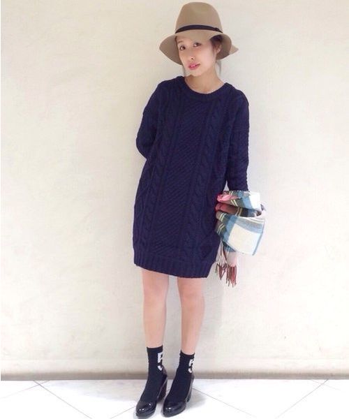 Another Edition（アナザーエディション）の「3ゲージケーブルチュニック/AE 3G CABLE TUNIC（ニット/セーター・レディース・オフホワイト/グレー/ネイビー・ﾌﾘ-）」の3枚目の写真